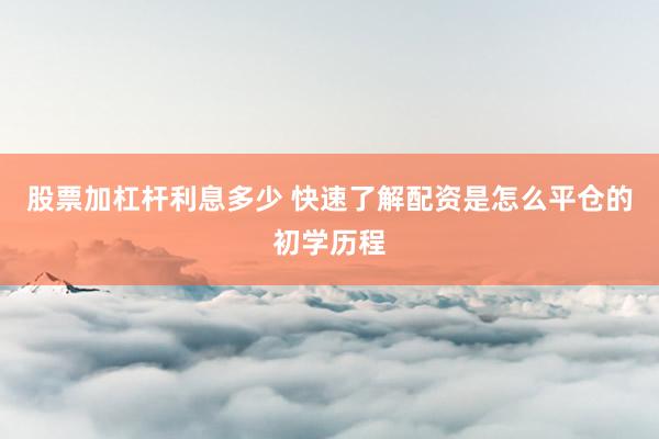 股票加杠杆利息多少 快速了解配资是怎么平仓的初学历程