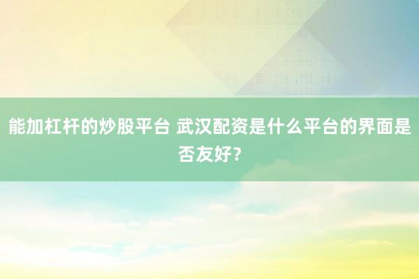 能加杠杆的炒股平台 武汉配资是什么平台的界面是否友好？